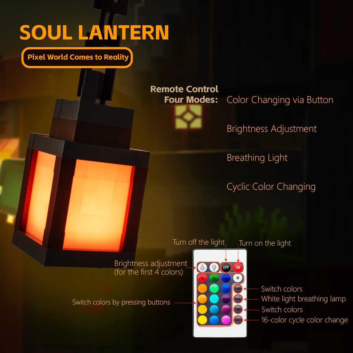 Pixel Lantern Night Light — 16 Colors, Remote Control | Retro Gaming Vibes