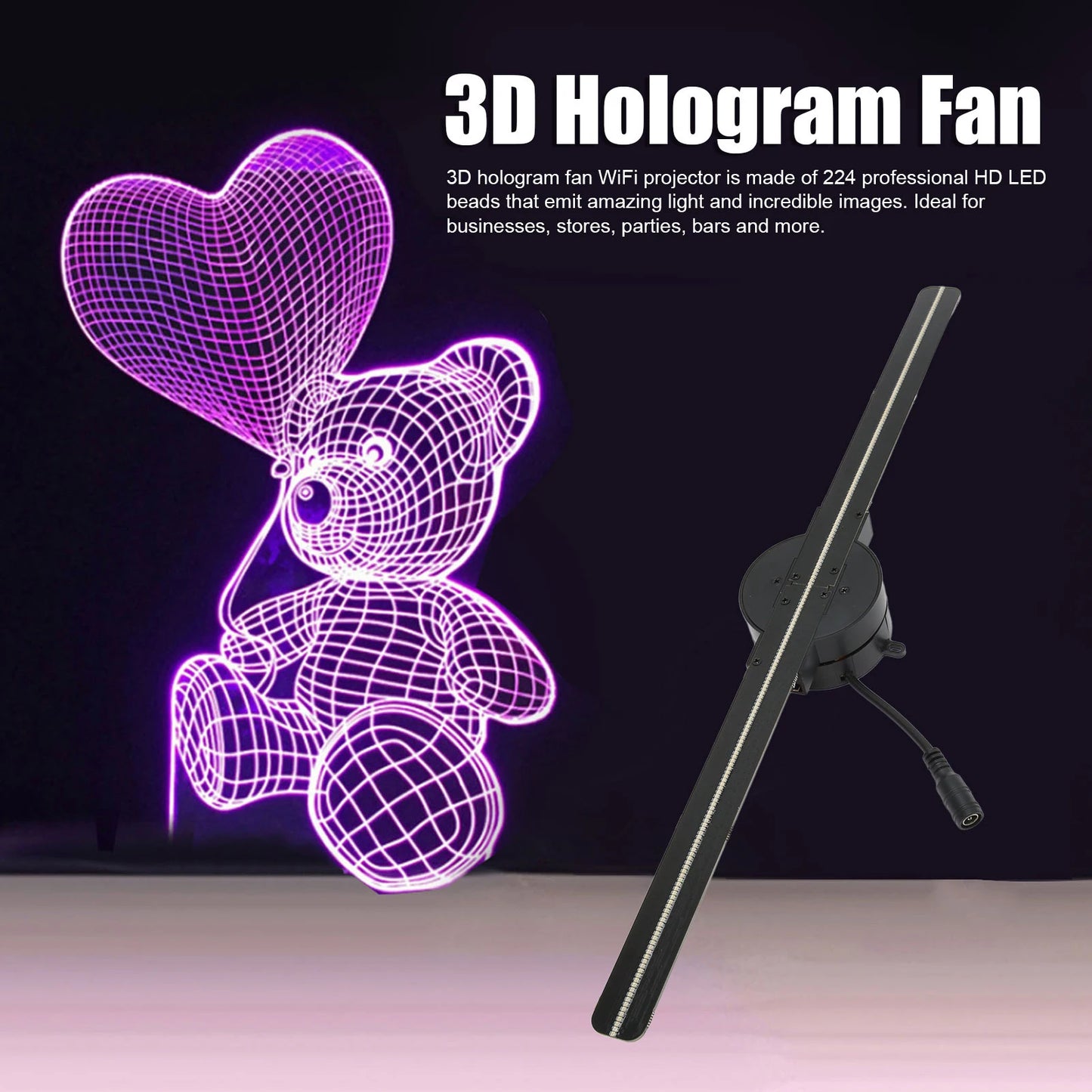 3D Hologram Fan Projector — 42cm WiFi Display, 224 LEDs | Stunning Floating Visuals