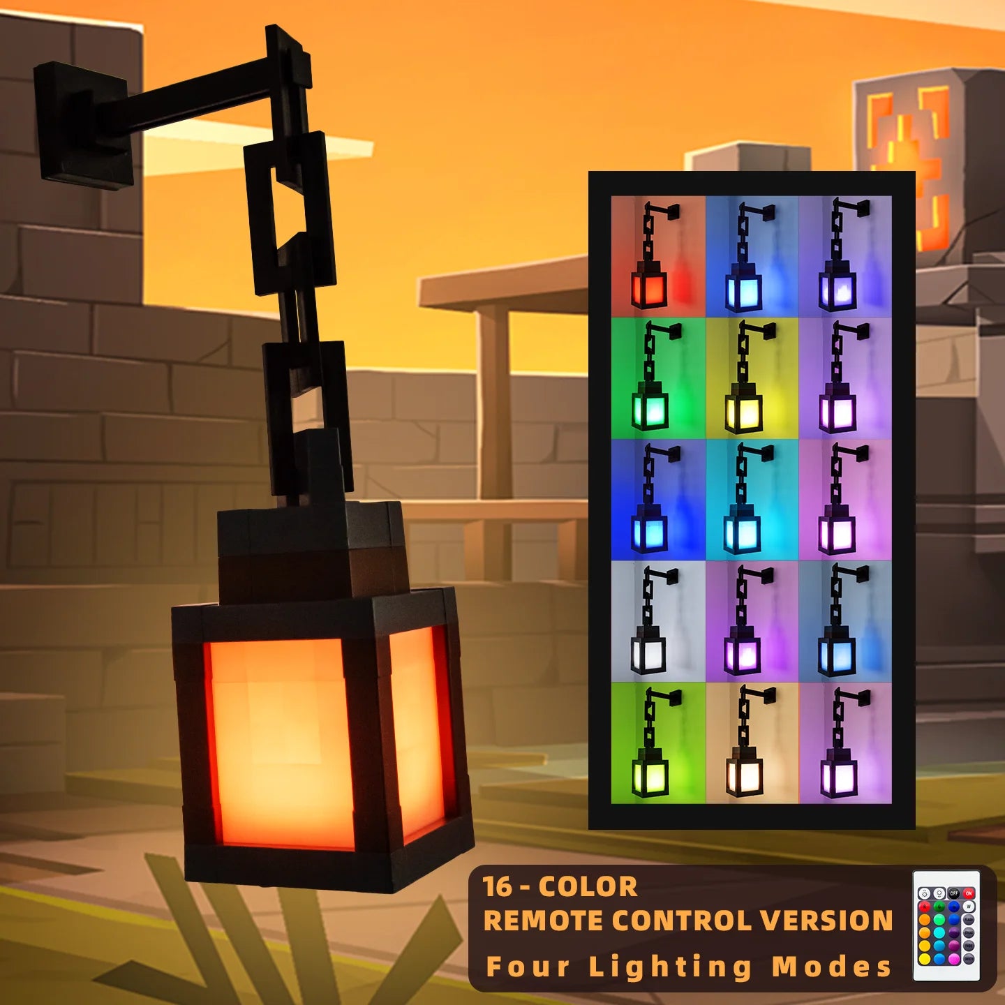 Pixel Lantern Night Light — 16 Colors, Remote Control | Retro Gaming Vibes