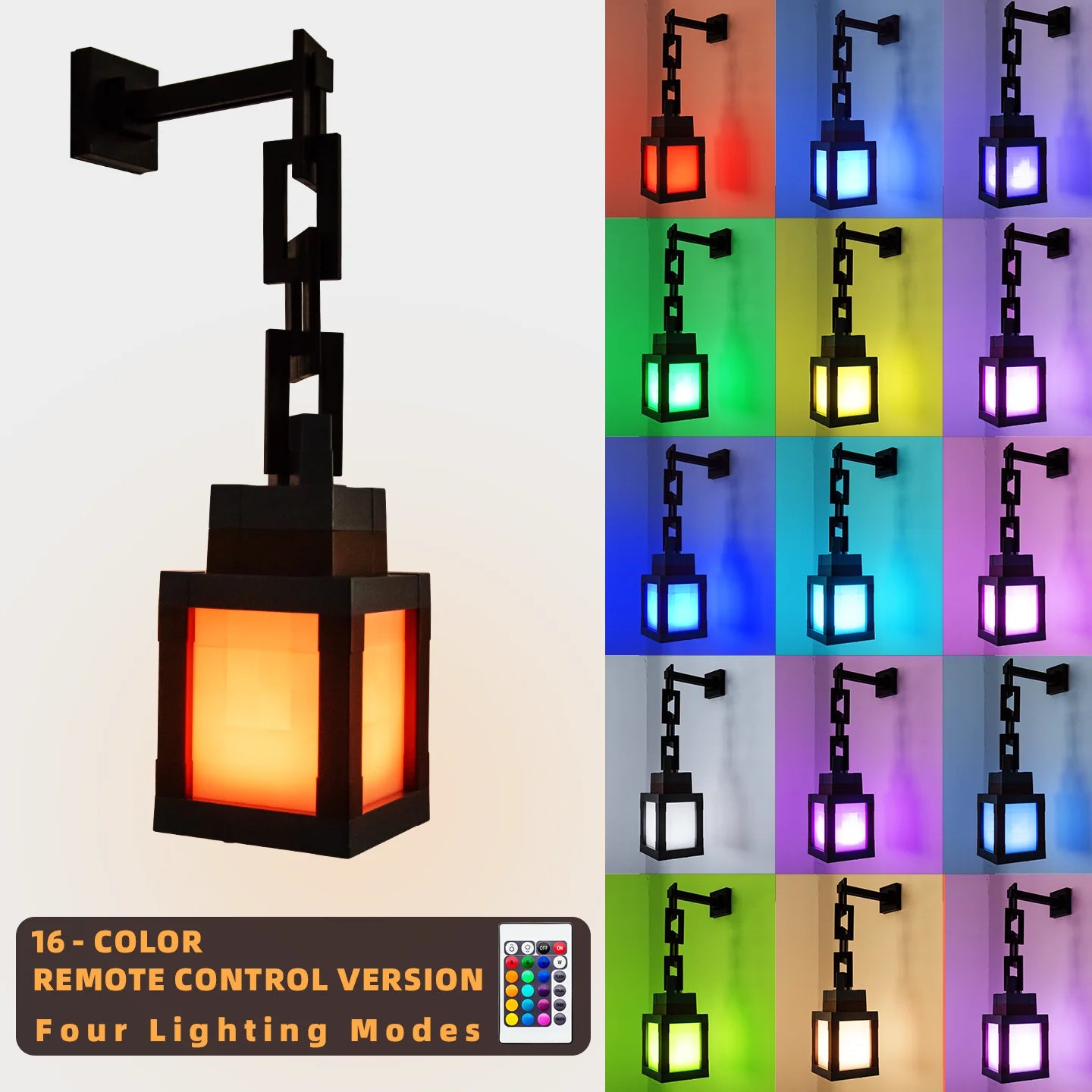 Pixel Lantern Night Light — 16 Colors, Remote Control | Retro Gaming Vibes