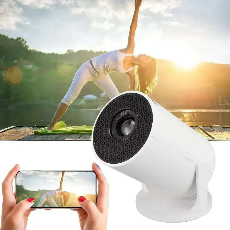 Smart home security camera with a person exercising outdoors and a phone displaying the view.