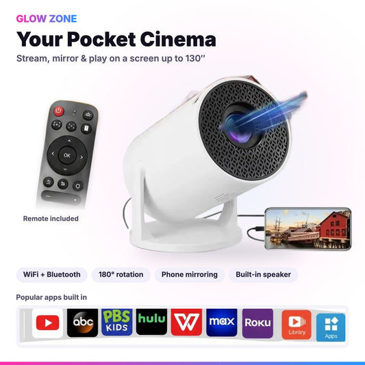 Smart Projector - 1080p Support, WiFi & Bluetooth, 180° Rotation