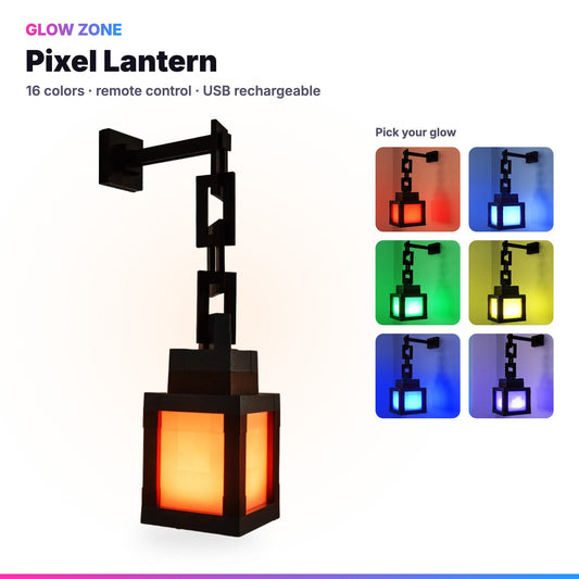 Pixel Lantern Night Light - 16 Colors, Remote Control | Retro Gaming Vibes